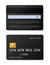 Credit card black. Debit cards with gold chip realistic, front and back side mockup for bank transaction. Financial