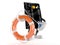 Credit card character with life buoy