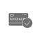 Credit card with check mark, best choice, approved payment grey fill icon. Shopping, online banking, finance symbol