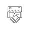 Credit card with handshake, contract agreement, partnership lineal icon. Shopping, online banking, finance symbol design