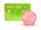 Credit card and pink piggy bank.