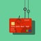 Credit or debit card on fishing hook,