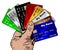 Credit and Debit Cards In Cartoon Hand