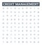Credit management vector line icons set. Credit, Management, Debt, Financing, Collection, Score, Reports illustration