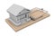 Credit Risk Concept. Bank Building over Wooden Mousetrap over Wooden Mousetrap. 3d Rendering