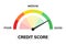 Credit score assessment icon. Speedometer gauge green good and bad credit score rating.