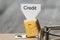 Credit sign on a cheese in mouse trap