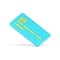 Credit turquoise card 3d. Plastic payment means with number stripes and electronic chip