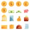 Credit union icons set, cartoon style