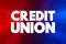 Credit Union - nonprofit financial institution that`s owned by the people who use its financial products, text concept background