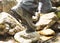 Creek Hiking with Mountain Boots Closeup