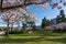 Creekside Park in springtime season. Cherry blossoms in full bloom. Vancouver City
