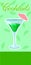 Creen cocktail with umbrella in martini glass banner, summer drink, cocktail party celebration flyer, invitation or card