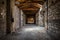 Creepy attic interior at abandoned building