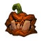 Creepy cartoon carved pumpkin with huge teeth, Halloween