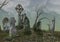 Creepy cemetery with abandoned tombs