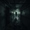 Creepy Character Walking Through Dark Corridor In Dystopian Atmosphere