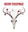 Creepy Christmas card template. Rein deer skull with garland, spider web