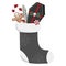 Creepy Christmas sock with black coffin gift, cookie, and candies. Vector illustration