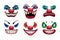 Creepy clown faces. Isolated on white. Scary vector.
