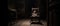 creepy doll sitting on a rocking chair in a dimly lit room with cobwebs hanging from the ceiling