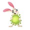 Creepy easter bunny is holding a big coronavirus in its hands