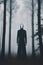 Creepy Faceless Tall Man in a Foggy Forest