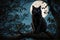 Creepy feline silhouette Haunting night image Mysterious cat on tree Digital Halloween art