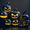 Creepy Halloween grinning pumpkins composition. Generative Artificial Intelligence