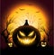 Creepy Halloween pumkin face copyspace background