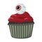 Creepy holiday cupcake with eye and icing vector illustration