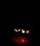 Creepy mystical glowing eyes in the dark. Artificial cat eyes with red fire inside. Two pairs.