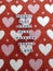 Creepy plus scary plus passion equals love cute message on a pink and red hearts background