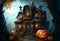 Creepy pumpkin house. AI Generated