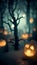 Creepy pumpkins in the night forest