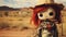 Creepy red hair scarecrow with horribly ugly face in abandoned ghost town - generative AI