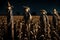 Creepy scarecrows standing guard in a moonlit cornfield, their straw hair blowing in the wind