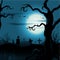 Creepy tree Halloween background with full moon