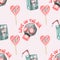 Creepy Valentine seamless pattern, Spooky Valentine, Pastel Goth digital stickers, Alternative Valentine day vector