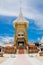 Crematory or pyre against blue sky in Thai temple