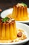 Creme Caramel Dessert. Traditional italian Panna cotta. Food recipe background. Close up