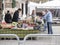 Cremona, Lombardy, Italy - 13 th may 2020 - People grocery shopping socially distance d in local biologic open food market