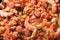 Creole food: macro jambalaya. Horizontal top view background