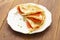 Crepes with smoked salmon on a white plate. Delicious and healthy Breakfast.