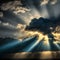 crepuscular rays and stormy sky