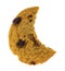 Crescent cut oatmeal raisin cookie on a white background