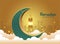 Crescent Islamic with Lantern for Ramadan Kareem. Golden Pattern Half Moon, Lamp - Illustration raster