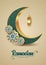 Crescent Islamic with Lantern for Ramadan Kareem. Golden Pattern Half Moon, Lamp - vector illustration design