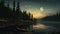 Crescent Lake: A Serene Digital Painting Of Moonlit Wilderness