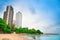 Crescent Moon Beach, Pattaya - landscape with hotels against the blue sky